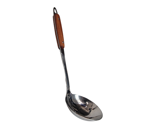 STAINLESS STEEL LADLE WITH WOODEN SUPPORT