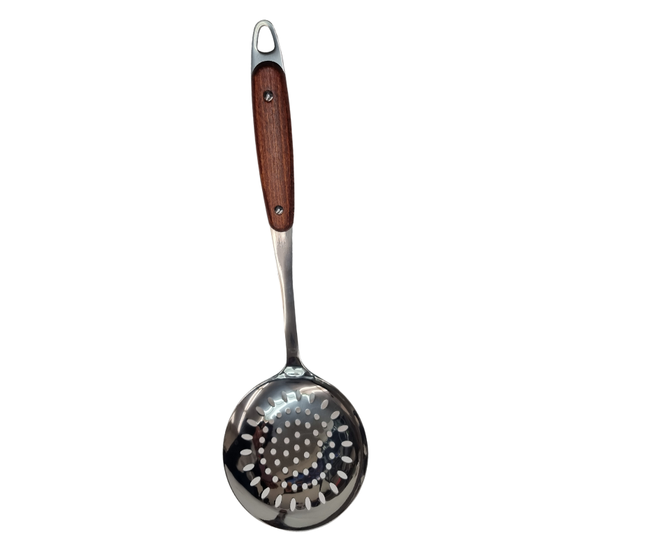 STAINLESS STEEL STRAINER WITH WOODEN SUPPORT