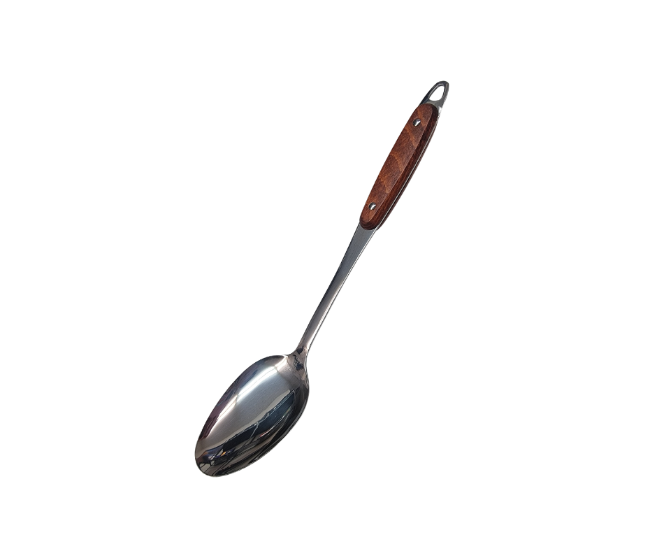 LARGE STAINLESS STEEL SPOON WITH WOODEN SUPPORT